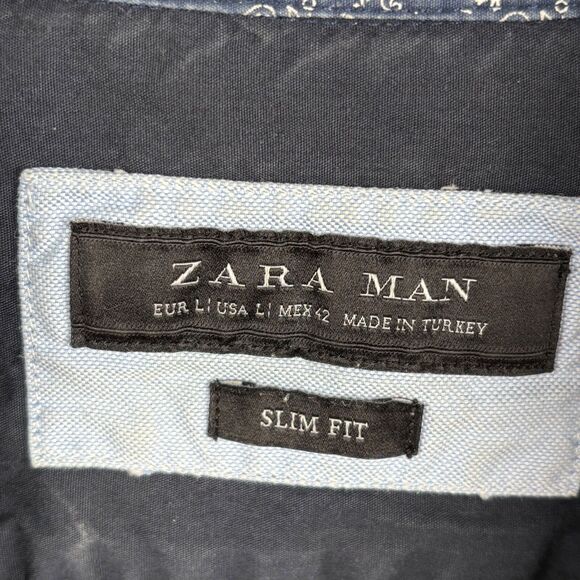 Zara man long sleeve men’s large button up shirt, slim fit blue pattern detailed - Picture 2 of 7